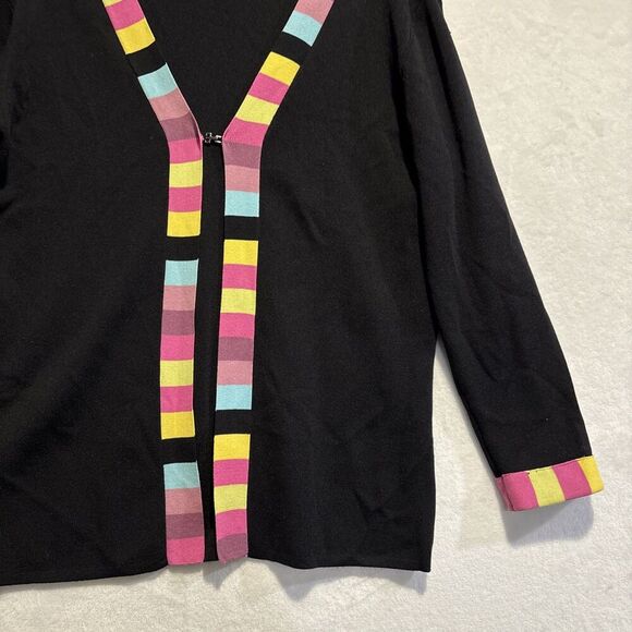 Attitude Knit Single Hook Closure Cardigan Large Black Color block Trim Stretch - Picture 4 of 14